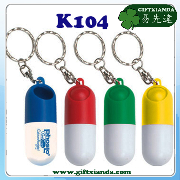 Capsule shaped pill case pill holder keychain