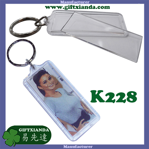 Rectangular shaped Clear Plastic Keychain with color paper insert